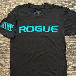 Men's ROGUE T Shirt Black w/Aqua Text